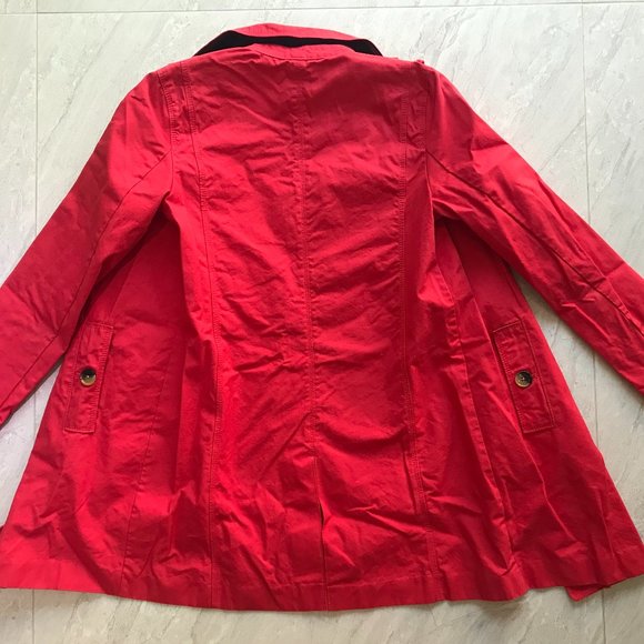 GAP Tomato Red Long Boxy Trench Coat Women's XS 100% COTTON - Picture 2 of 11